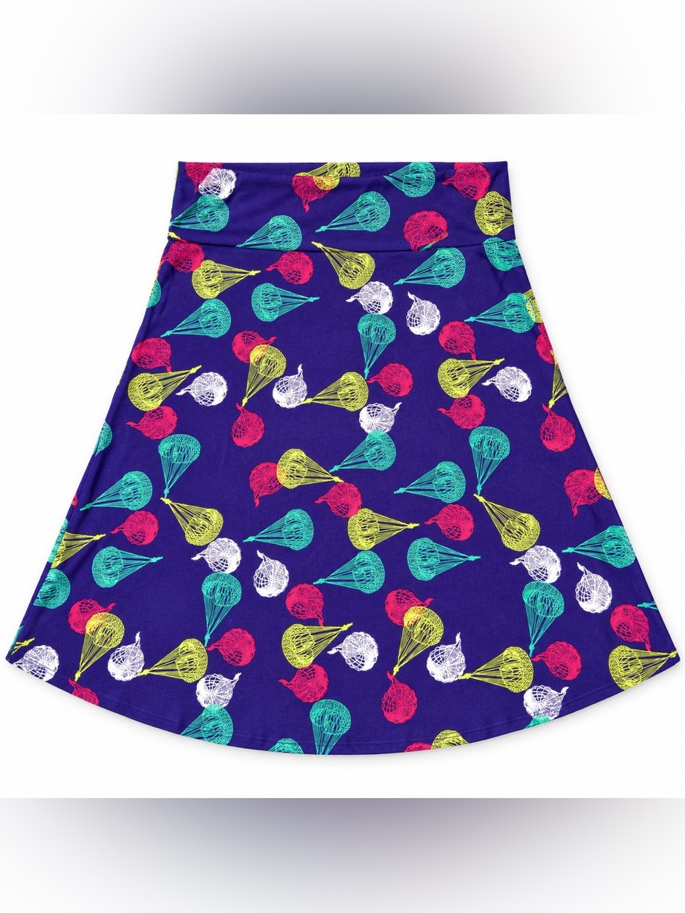 LuLaRoe Azure Purple Hot Air Balloon A-Line Foldover Jersey Knit Skirt NWT XS